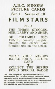 2018-19 RRParks Three Stooges Comic Book Series #NNO A.B.C. Minors Picture Cards Set 1. Series of 10 Film Stars No. 8 Back
