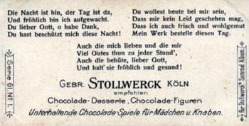 1898 Stollwerck Wenn bekommt das Kind Stollwerck'sche Chokolade? Album 2 Gruppe 61 #1 Morgengebet Back