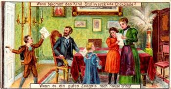 1898 Stollwerck Wenn bekommt das Kind Stollwerck'sche Chokolade? Album 2 Gruppe 61 #5 Zeugnis Front