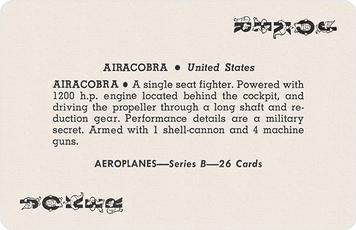 1940 Card-O Aeroplanes Series B (R112-3) - Joker #NNO Airacobra Back