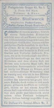 1898 Stollwerck Album 2 Gruppe 45 Käfer (Beetles) #1 Goldkäfer Back