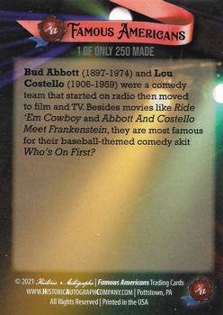 2021 Historic Autographs Famous Americans - Radiant Historic #321 Abbott & Costello Back