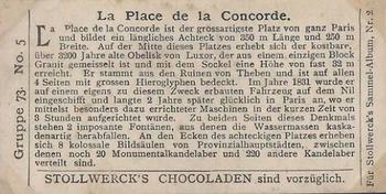 1898 Stollwerck Album 2 Gruppe 73 Paris Scenes #5 La Place de la Concorde Back