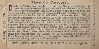 1898 Stollwerck Album 2 Gruppe 73 Paris Scenes #6 Place de Carrousel Back