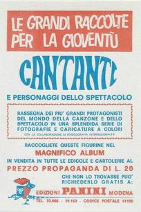1968 Panini Cantanti #2 Roberto Carlos Back