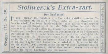 1910 Stollwerck Album 11 Gruppe 457 Donkey and Zebra #4 Der Maskatesel Back