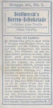 1910 Stollwerck Album 11 Gruppe 461 #1 Lama Back