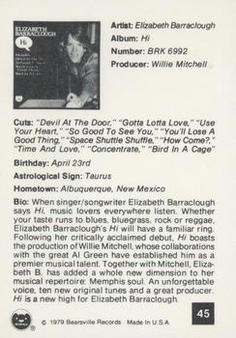 1979 Warner Brothers Records #45 Elizabeth Barraclough Back