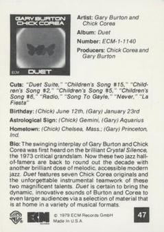 1979 Warner Brothers Records #47 Gary Burton / Chick Corea Back