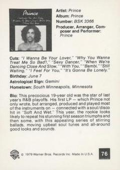 1979 Warner Brothers Records #76 Prince Back
