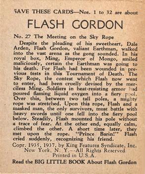 1937 Big Little Series (R23) #27 Flash Gordon Back