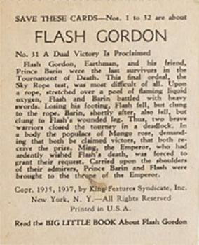 1937 Big Little Series (R23) #31 Flash Gordon Back
