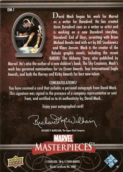 2008 Upper Deck Marvel Masterpieces 3 - Writer Autographs #DM-1 David Mack Back