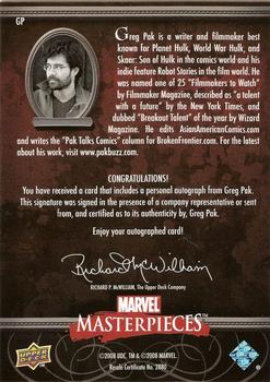 2008 Upper Deck Marvel Masterpieces 3 - Writer Autographs #GP Greg Pak Back