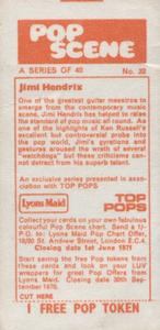 1970 Lyons Maid Pop Scene #32 Jimi Hendrix Back