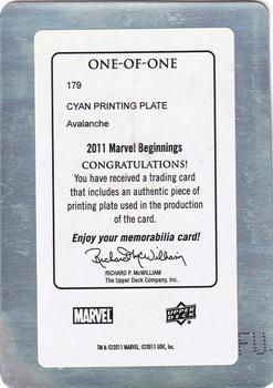 2011 Upper Deck Marvel Beginnings S1 - Printing Plates Cyan #179 Avalanche Back