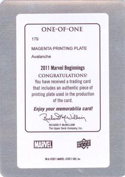2011 Upper Deck Marvel Beginnings S1 - Printing Plates Magenta #179 Avalanche Back