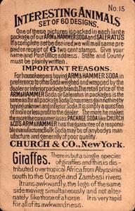 1898 Dwight's Soda Interesting Animals (J10) - Arm & Hammer Interesting Animals #15 Giraffes Back