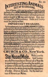 1898 Dwight's Soda Interesting Animals (J10) - Arm & Hammer Interesting Animals #49 Star-nosed Mole Back
