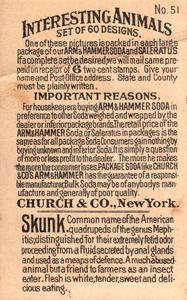 1898 Dwight's Soda Interesting Animals (J10) - Arm & Hammer Interesting Animals #51 Skunk Back