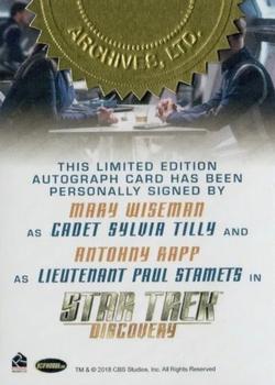 2022 Rittenhouse Star Trek: Discovery Season Three - Dual Autographs #NNO Anthony Rapp / Mary Wiseman Back