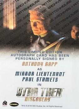 2022 Rittenhouse Star Trek: Discovery Season Three - Autographs (Full Bleed Design) #NNO Anthony Rapp Back