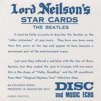 1968 Lord Neilson's Star Cards #NNO The Beatles Back