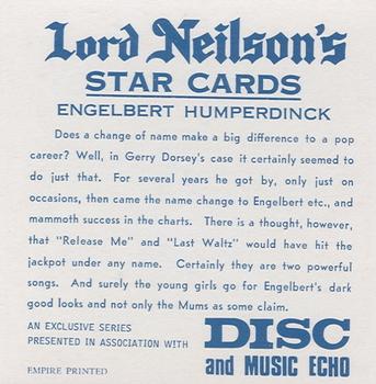 1968 Lord Neilson's Star Cards #NNO Engelbert Humperdinck Back