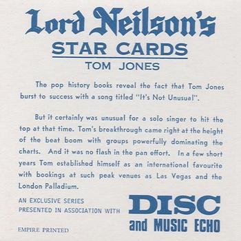 1968 Lord Neilson's Star Cards #NNO Tom Jones Back