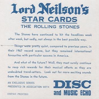 1968 Lord Neilson's Star Cards #NNO The Rolling Stones Back