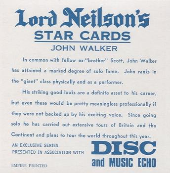 1968 Lord Neilson's Star Cards #NNO John Walker Back