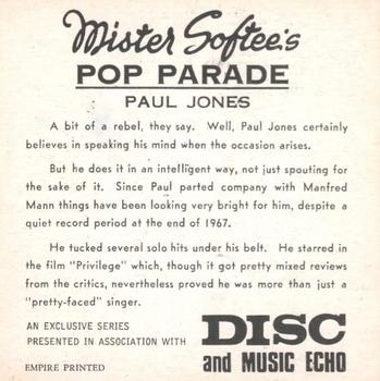 1968 Mister Softee's Pop Parade #NNO Paul Jones Back