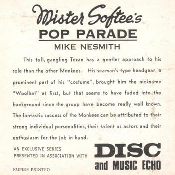 1968 Mister Softee's Pop Parade #NNO Mike Nesmith Back