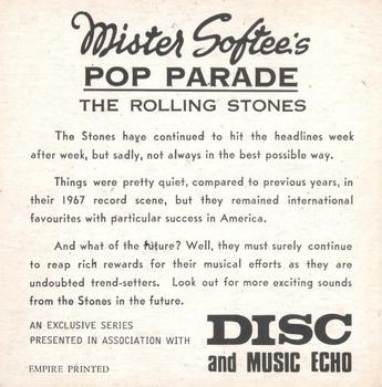 1968 Mister Softee's Pop Parade #NNO The Rolling Stones Back