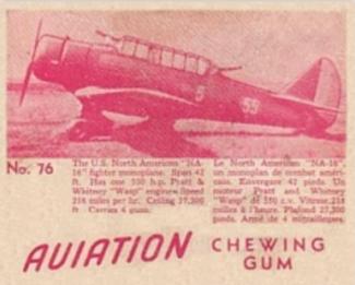 1940 World Wide Gum Aviation Chewing Gum (V401) #76 North American NA-16 Front