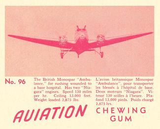 1940 World Wide Gum Aviation Chewing Gum (V401) #96 Monospar Ambulance Front