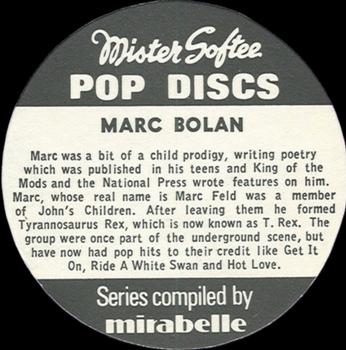 1972 Mister Softee Pop Discs #NNO Marc Bolan Back