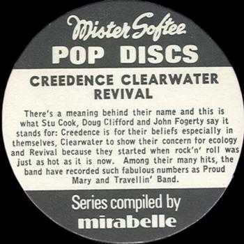 1972 Mister Softee Pop Discs #NNO Creedence Clearwater Revival Back