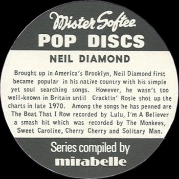 1972 Mister Softee Pop Discs #NNO Neil Diamond Back