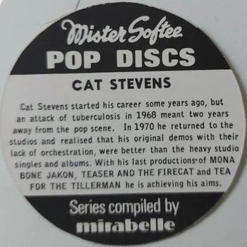 1972 Mister Softee Pop Discs #NNO Cat Stevens Back