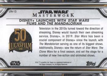 2021 Topps Star Wars Masterwork - Lucasfilm 50th Anniversary #LFA-13 Disney+ launches with Star Wars films and The Mandalorian Back