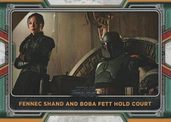 2022 Topps Star Wars: The Book of Boba Fett #7 Fennec Shand and Boba Fett Hold Court Front