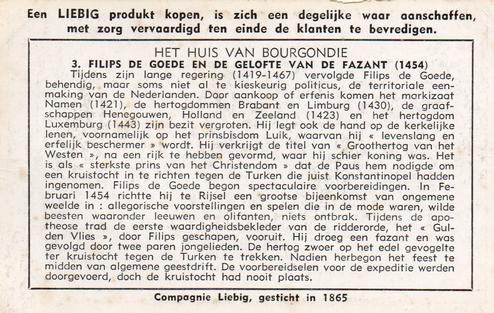 1951 Liebig Het Huis van Bourgondie (The Court of Bourgogne) (Dutch Text) (F1524, S1513) #3 Filips de Goede en de Gelofte van de Fazant (1454) Back