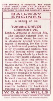 1994 Imperial Tobacco 1936 Wills's Railway Engines Reprint #3 Turbine Driven Locomotive Back