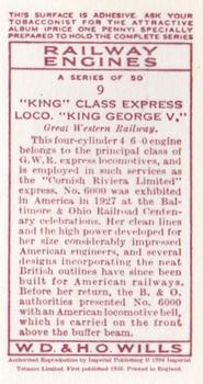 1994 Imperial Tobacco 1936 Wills's Railway Engines Reprint #9 King Class Express Loco. 