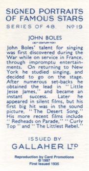 1997 Card Promotions 1935 Gallaher Signed Portraits of Famous Stars (reprint) #19 John Boles Back