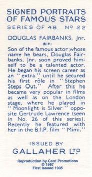1997 Card Promotions 1935 Gallaher Signed Portraits of Famous Stars (reprint) #22 Douglas Fairbanks Jr. Back