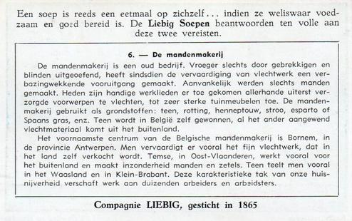 1951 Liebig Enkele Belgische plaatselijke bedrijvigheden (Some occupations of Belgians) (Dutch Text) (F1507, S1510) #6 De mandenmakerij Back