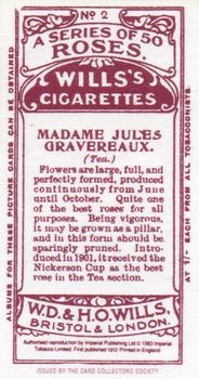 1994 Card Collectors Society 1912 Wills's Cigarettes Roses (Reprint) #2 Madame Jules Gravereaux Back