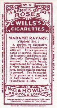 1994 Card Collectors Society 1912 Wills's Cigarettes Roses (Reprint) #5 Madame Ravary Back